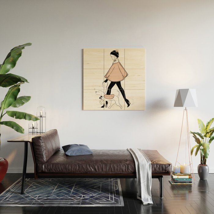 Winter Walk with my Pup Fashion Illustration Wood Wall Art Gallery Image 2