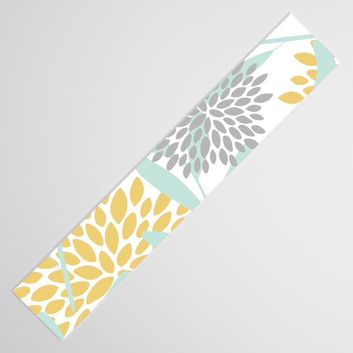 Floral Prints, Leaves and Blooms, Yellow, Gray and Aqua Table Runner Gallery Image 3