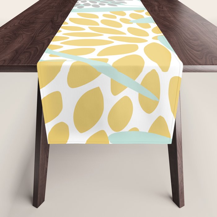 Floral Prints, Leaves and Blooms, Yellow, Gray and Aqua Table Runner Gallery Image 1