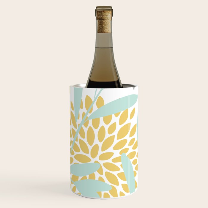 Floral Prints, Leaves and Blooms, Yellow, Gray and Aqua Wine Chiller Gallery Image 2