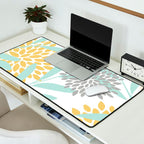 Floral Prints, Leaves and Blooms, Yellow, Gray and Aqua Desk Mat Gallery Image 2