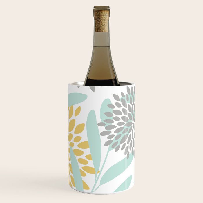 Floral Prints, Leaves and Blooms, Yellow, Gray and Aqua Wine Chiller Gallery Image 1