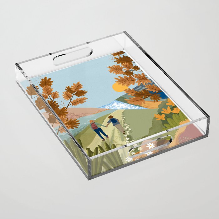 Couple Hiking Through colorful landscape Acrylic Tray Gallery Image 1