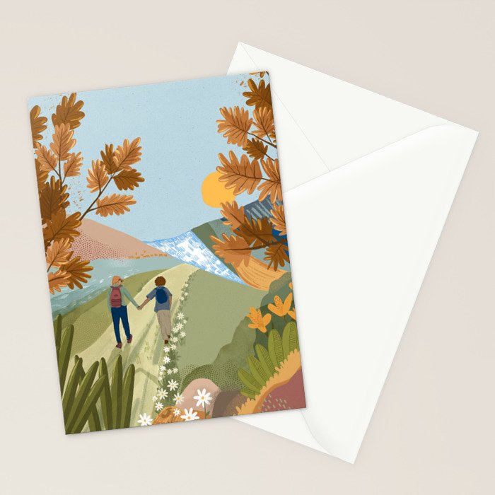 Couple Hiking Through colorful landscape Stationery Card Gallery Image 2