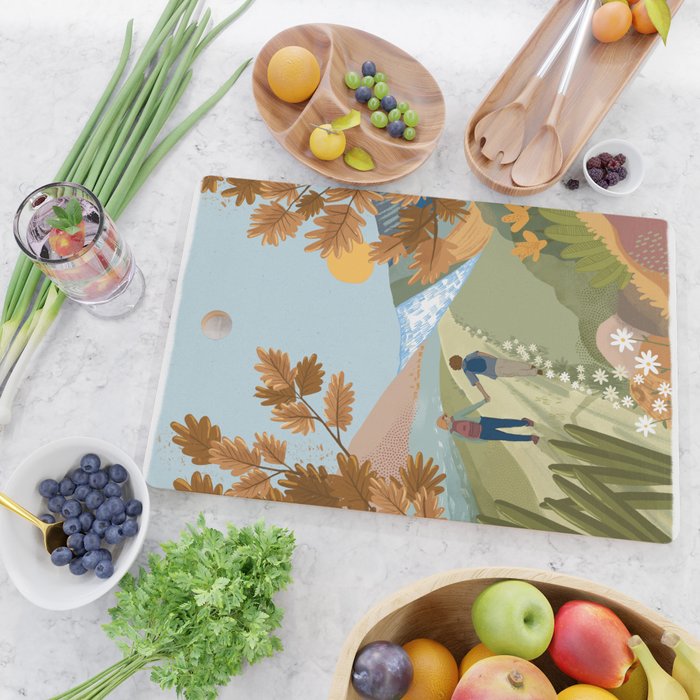 Couple Hiking Through colorful landscape Cutting Board Gallery Image 2