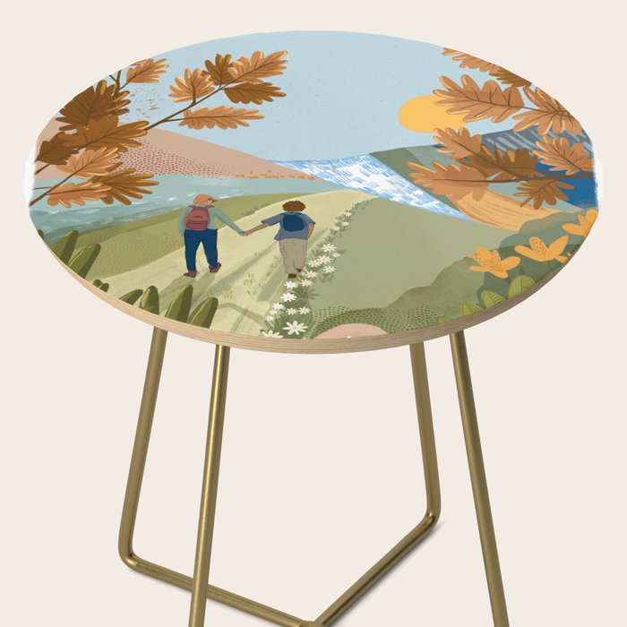 Couple Hiking Through colorful landscape Side Table Gallery Image 2