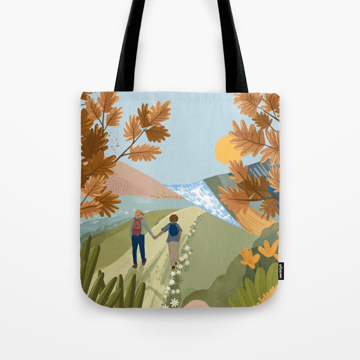 Couple Hiking Through colorful landscape Tote Bag Gallery Image 1