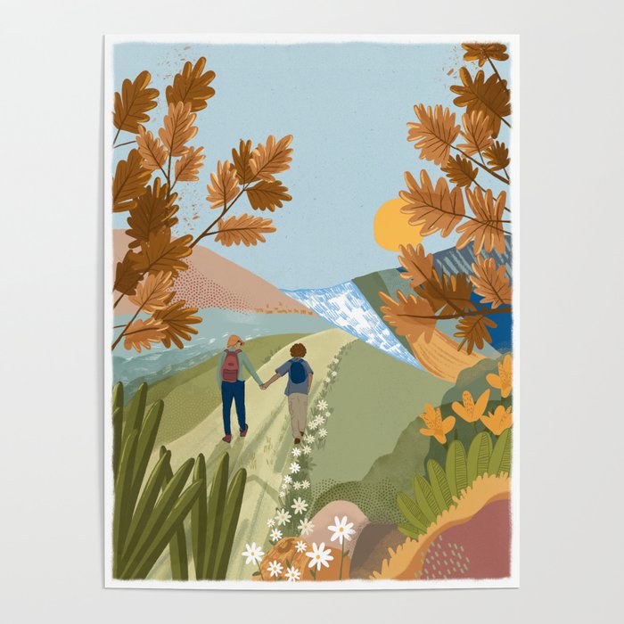 Couple Hiking Through colorful landscape Poster Gallery Image 4