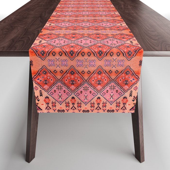 Bohemian Berber Orange Handmade Moroccan Fabric Texture Table Runner Gallery Image 1