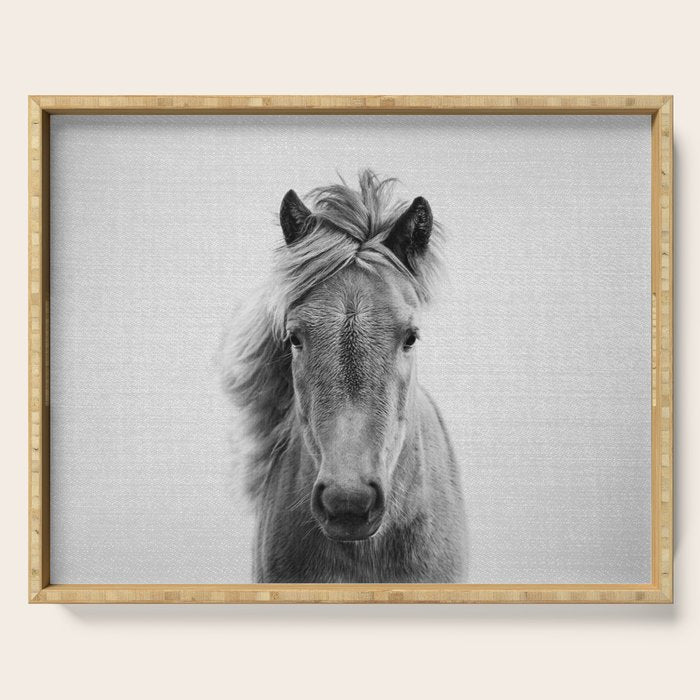 Wild Horse - Black & White Serving Tray Gallery Image 1