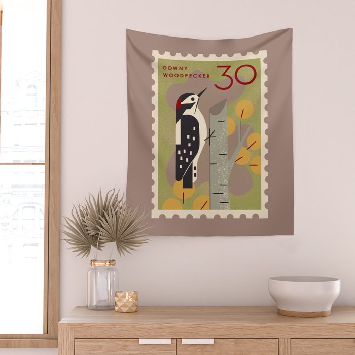 Woodpecker Postage Stamp Wall Tapestry Gallery Image 2