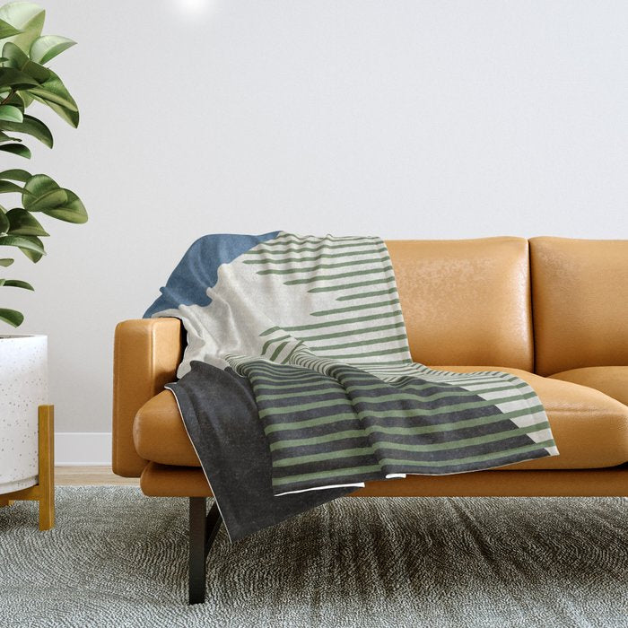 Lines Color Shapes - Blue Green Black Throw Blanket Gallery Image 1