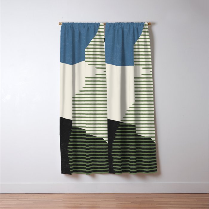 Lines Color Shapes - Blue Green Black Window Curtain Gallery Image 3