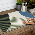 Lines Color Shapes - Blue Green Black Outdoor Rug Gallery Image 2