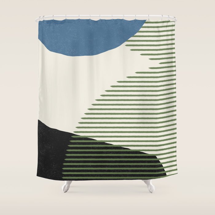 Lines Color Shapes - Blue Green Black Shower Curtain Gallery Image 1