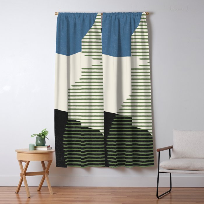 Lines Color Shapes - Blue Green Black Window Curtain Gallery Image 5