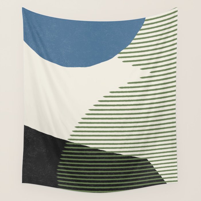 Lines Color Shapes - Blue Green Black Wall Tapestry Gallery Image 1