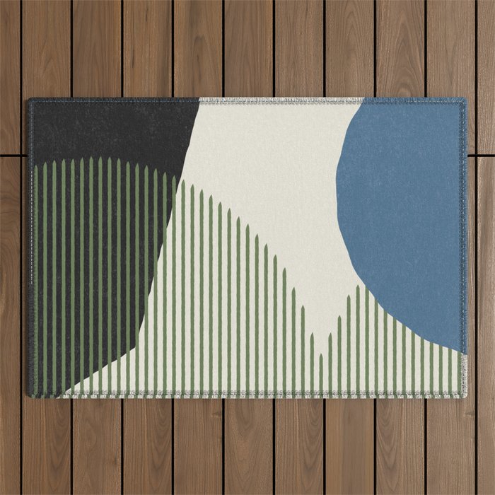 Lines Color Shapes - Blue Green Black Outdoor Rug Gallery Image 1