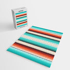 Navajo White, Turquoise and Burnt Orange Southwest Serape Blanket Stripes Jigsaw Puzzle Gallery Image 2