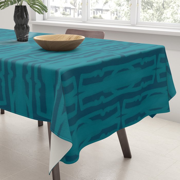 Organic Geometrics Pattern in Moroccan Teal Blue Tones Tablecloth Gallery Image 3