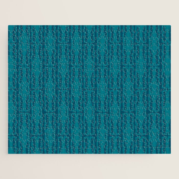 Organic Geometrics Pattern in Moroccan Teal Blue Tones Jigsaw Puzzle Gallery Image 1
