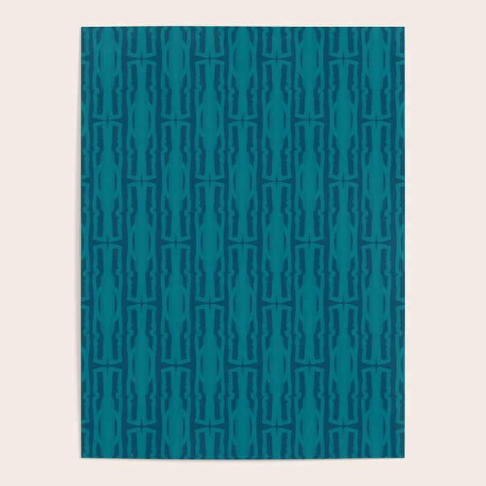 Organic Geometrics Pattern in Moroccan Teal Blue Tones Poster Gallery Image 4