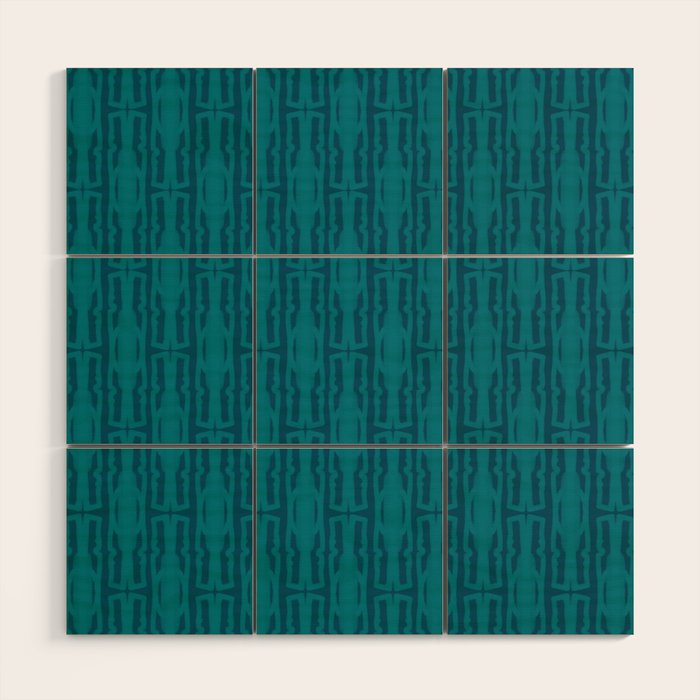 Organic Geometrics Pattern in Moroccan Teal Blue Tones Wood Wall Art Gallery Image 1