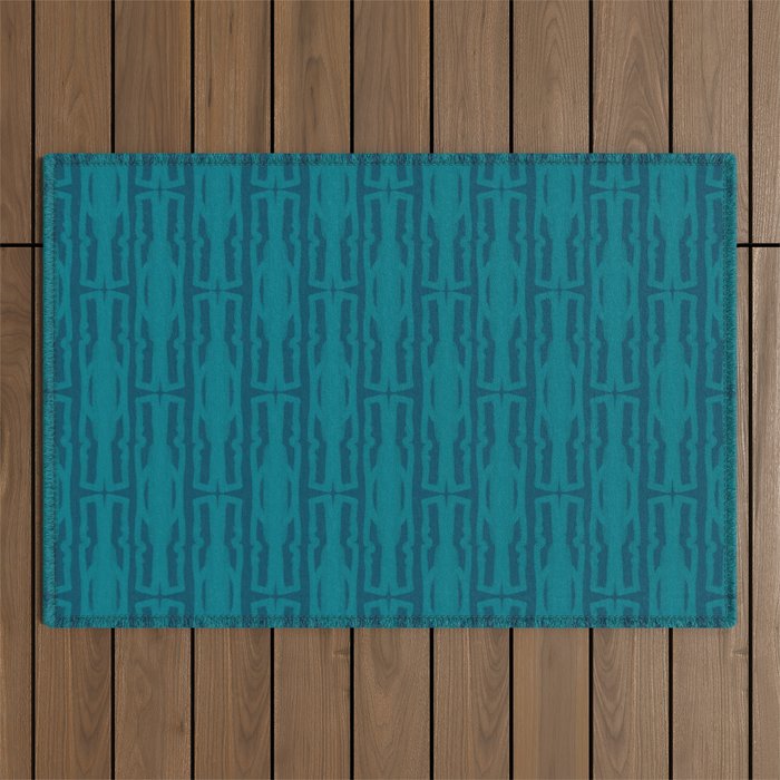 Organic Geometrics Pattern in Moroccan Teal Blue Tones Outdoor Rug Gallery Image 1