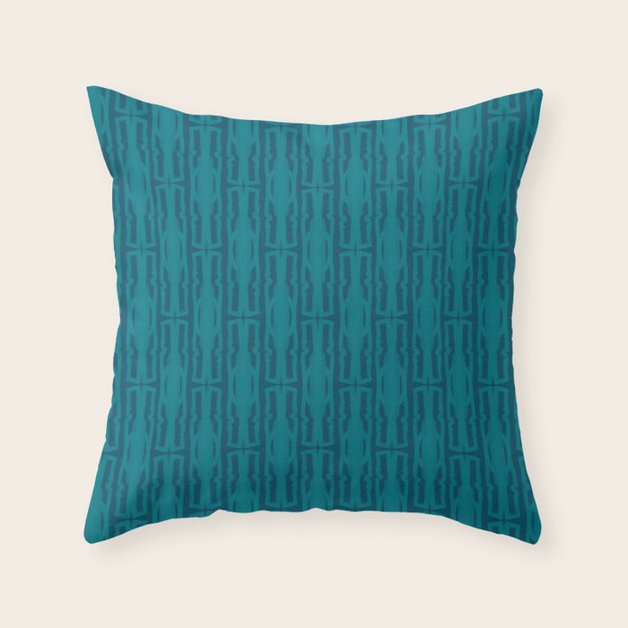 Organic Geometrics Pattern in Moroccan Teal Blue Tones Throw Pillow Gallery Image 1