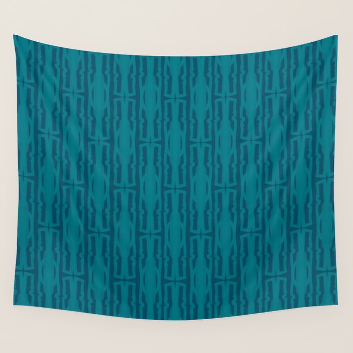Organic Geometrics Pattern in Moroccan Teal Blue Tones Wall Tapestry Gallery Image 4