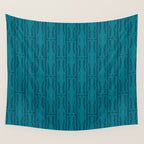 Organic Geometrics Pattern in Moroccan Teal Blue Tones Wall Tapestry Gallery Image 4