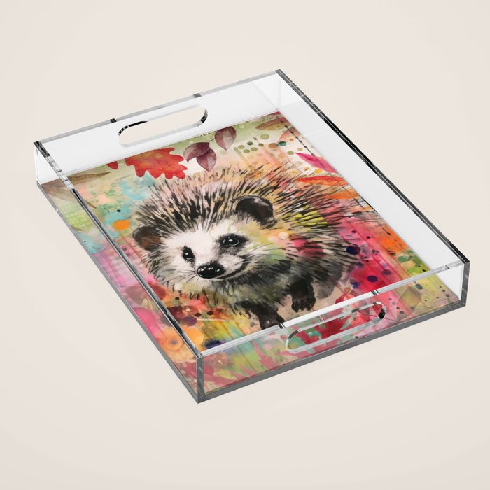 Colorful Hedgehoog Garden Indian Summer Flora And Wildlife Acrylic Tray Gallery Image 1