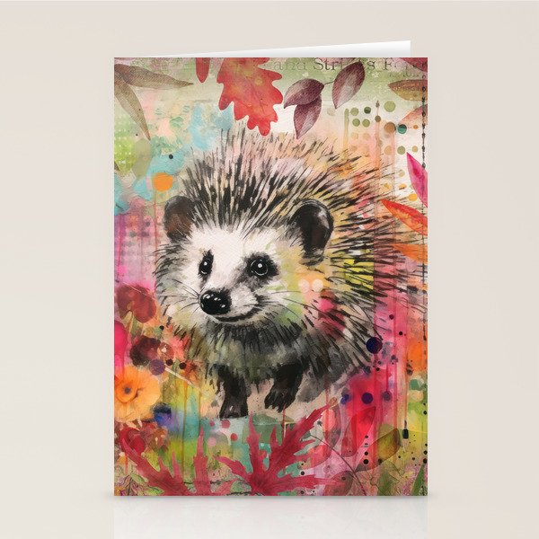 Colorful Hedgehoog Garden Indian Summer Flora And Wildlife Stationery Card Gallery Image 1