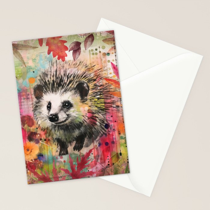 Colorful Hedgehoog Garden Indian Summer Flora And Wildlife Stationery Card Gallery Image 2