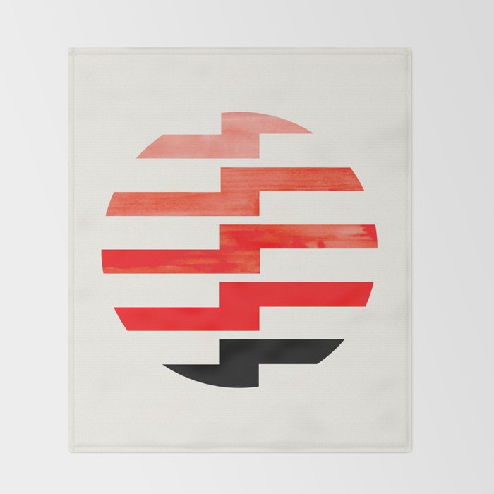 Minimalist Mid Century Circle Frame Vermillion Red Zig Zag Colorful Lightning Bolt Geometric Pattern Throw Blanket Gallery Image 2