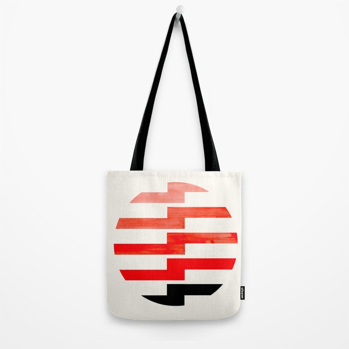 Minimalist Mid Century Circle Frame Vermillion Red Zig Zag Colorful Lightning Bolt Geometric Pattern Tote Bag Gallery Image 2