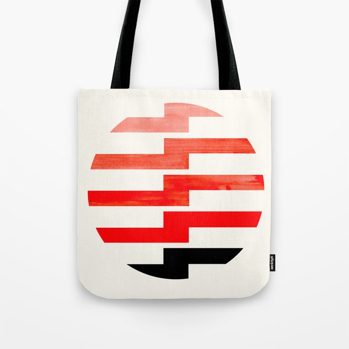 Minimalist Mid Century Circle Frame Vermillion Red Zig Zag Colorful Lightning Bolt Geometric Pattern Tote Bag Gallery Image 1