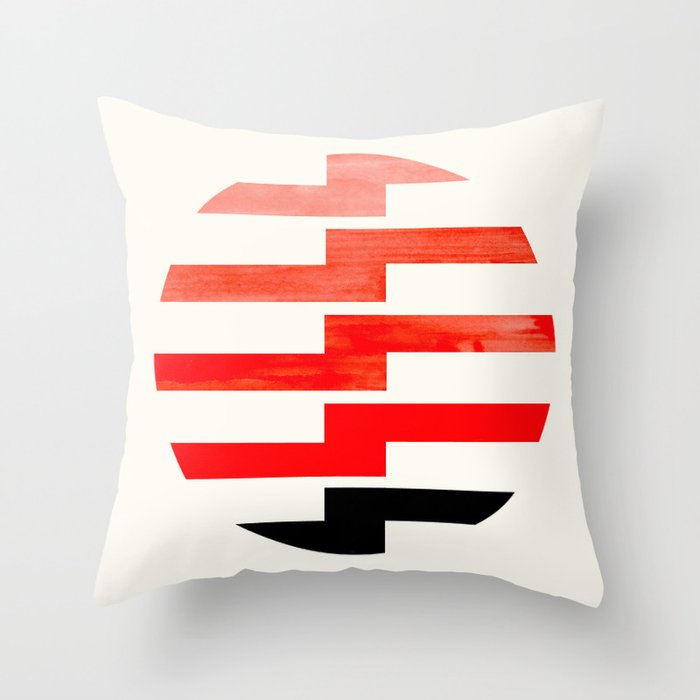 Minimalist Mid Century Circle Frame Vermillion Red Zig Zag Colorful Lightning Bolt Geometric Pattern Throw Pillow Gallery Image 1