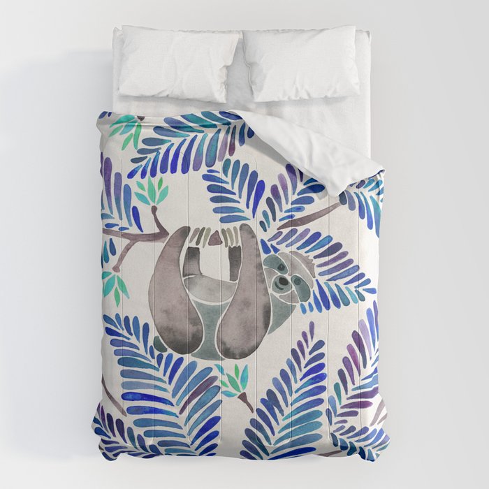 Happy Sloth - Tropical Blue Leaves Comforter Gallery Image 1