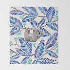 Happy Sloth - Tropical Blue Leaves Throw Blanket Gallery Image 2