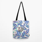 Happy Sloth - Tropical Blue Leaves Tote Bag Gallery Image 2