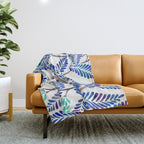 Happy Sloth - Tropical Blue Leaves Throw Blanket Gallery Image 1