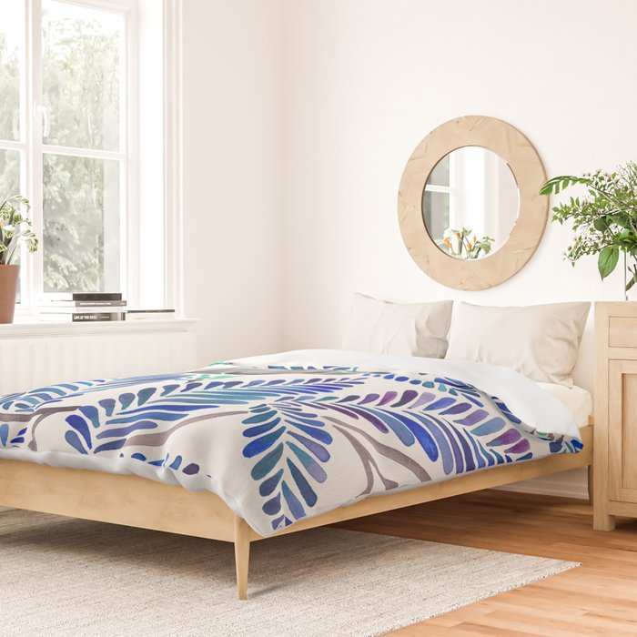 Happy Sloth - Tropical Blue Leaves Duvet Cover Gallery Image 2