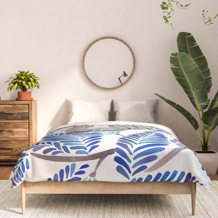 Happy Sloth - Tropical Blue Leaves Comforter Gallery Image 3