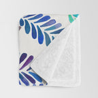 Happy Sloth - Tropical Blue Leaves Throw Blanket Gallery Image 3