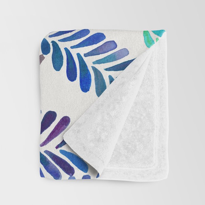 Happy Sloth - Tropical Blue Leaves Throw Blanket Gallery Image 3