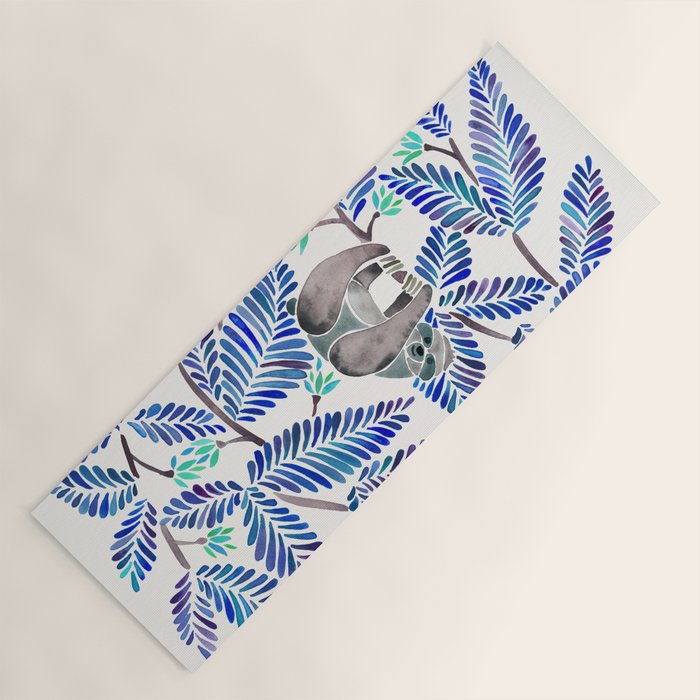 Happy Sloth - Tropical Blue Leaves Yoga Mat Gallery Image 1