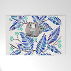 Happy Sloth - Tropical Blue Leaves Welcome Mat Gallery Image 1