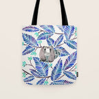 Happy Sloth - Tropical Blue Leaves Tote Bag Gallery Image 1