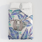 Happy Sloth - Tropical Blue Leaves Comforter Gallery Image 6